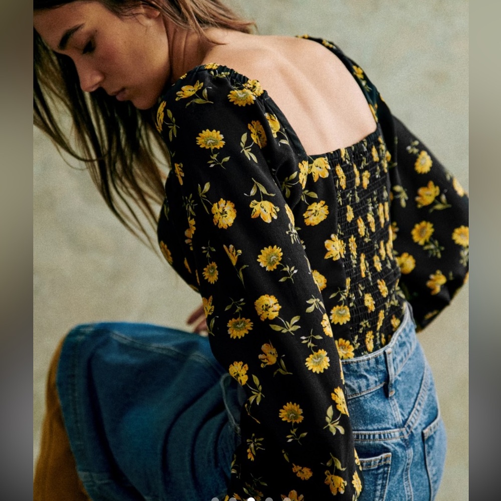 Sezane Annelise Blouse Imprimé Fleurs Jaune - Size 46